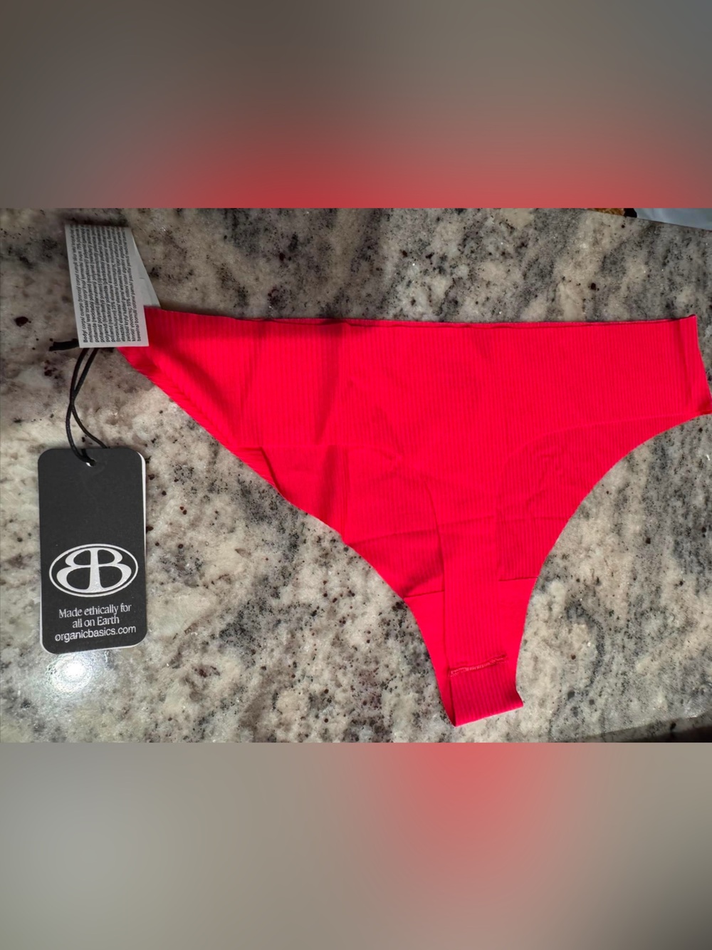 Organic Basics Women's Red Ribbed Bikini Panty SMALL